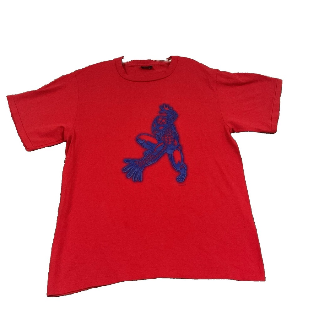 VTG Y2K Red Spiderman Single Stitch Puff Print‎ T shirt Changes USA Tag Sz L